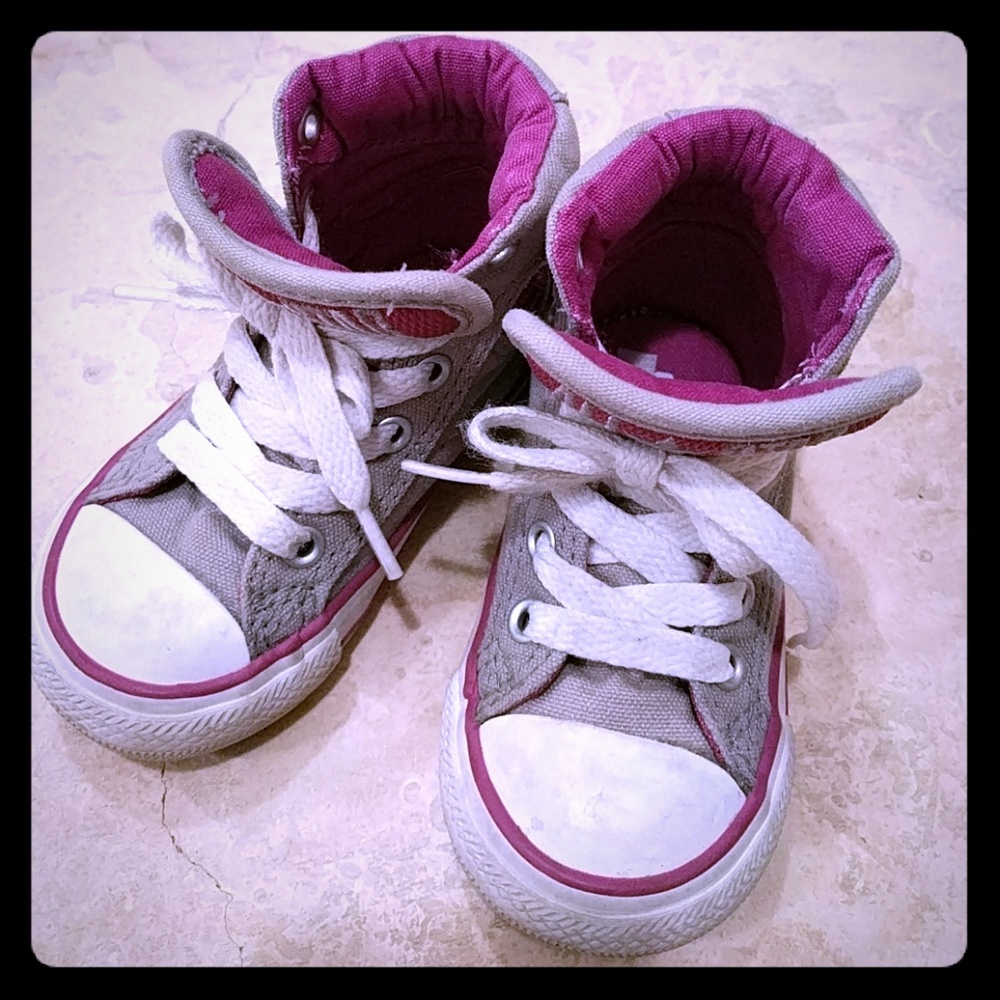 Gray and Purple Infant Converse Hightops